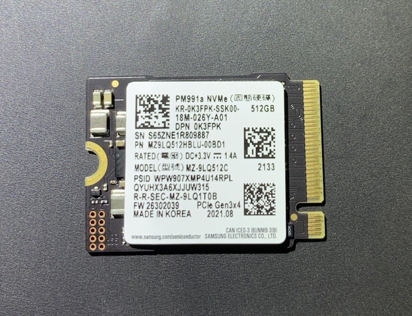 Samsung PM991a 512GB MZ-9LQ512C NVMe 2230 MZ9LQ512HBLU-00BD1 100%
