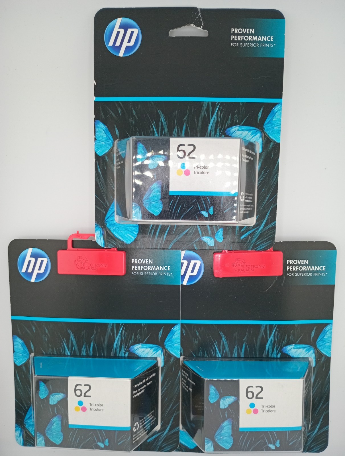 3x GENUINE HP 62 Tri-Color Ink Cartridge Dated JUL 2023
