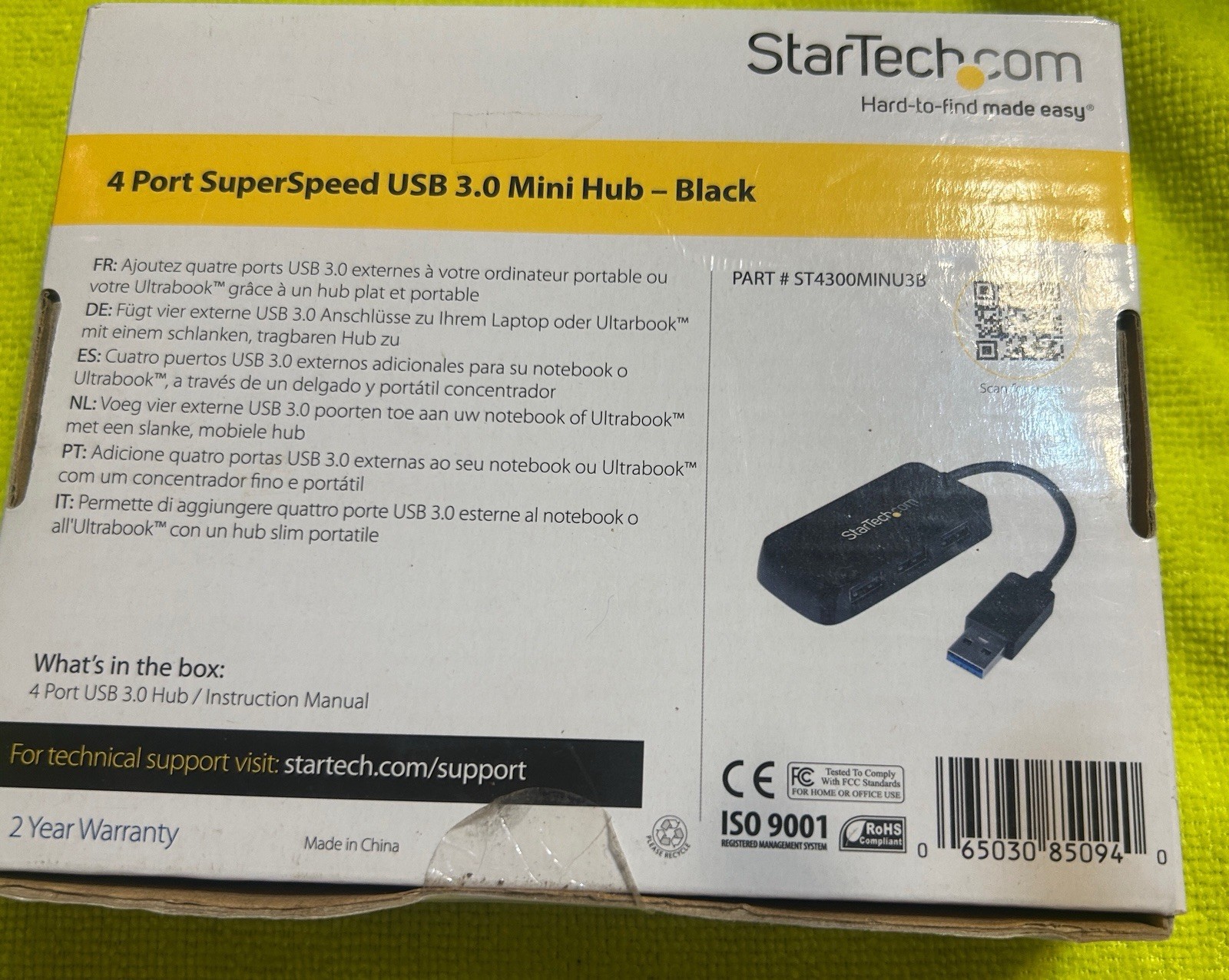 StarTech.com ST4300MINU3B 4-Port USB 3.0 Portable Mini Hub, Black