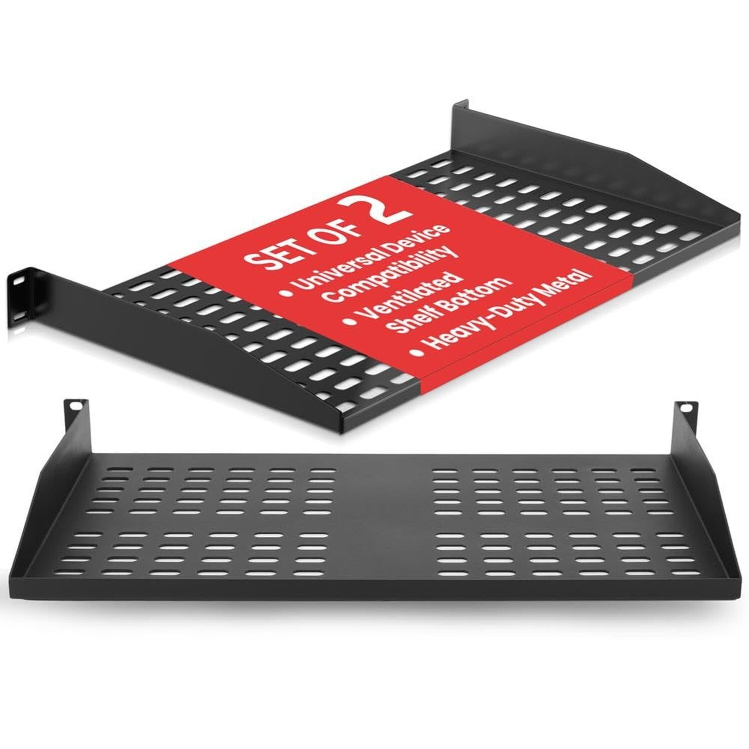 Pyle 2-Pc 1U Server Rack Shelf, Vented Shelves for Good Air Circulation, Cant...