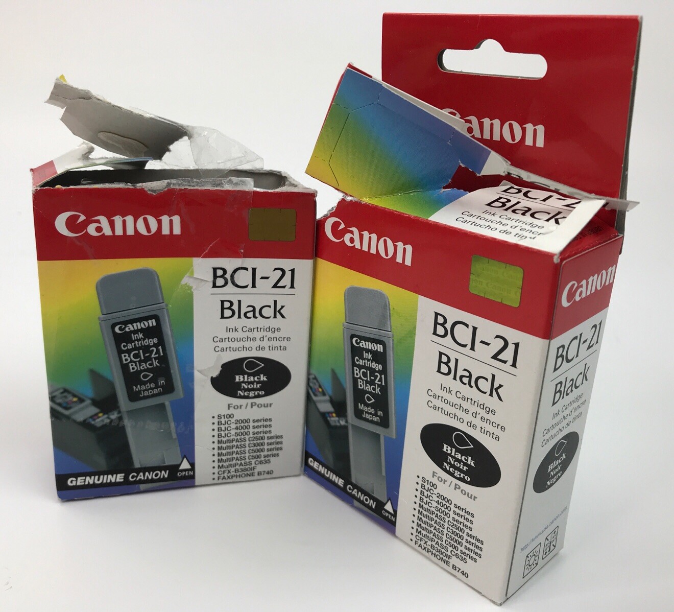 Canon BCI-21 Black Ink Cartridge Sealed Open Boxes Lot Of 2