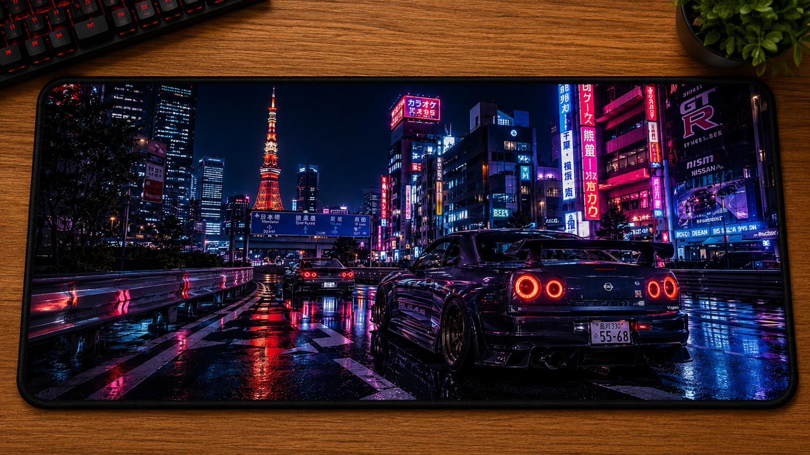 JDM Tokio night XXL Mouse Pad: Nissan Skyline GT-R, Toyota Supra, Mazda RX-7