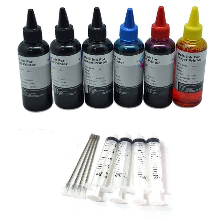 600ml Premium Universal Printer Refill Black Cyan Magenta Yellow Ink dye Bottles