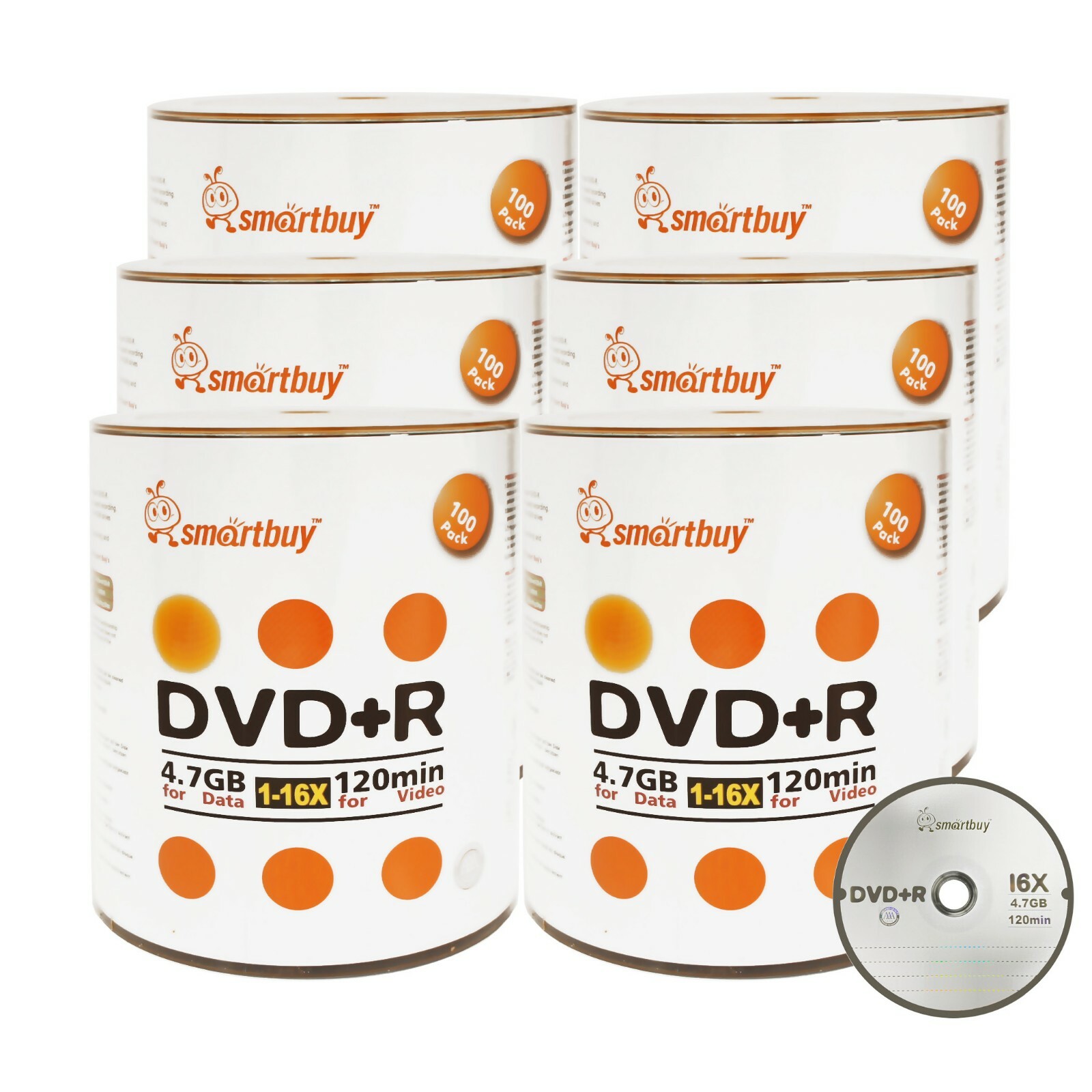 600 Pcs Smartbuy 16X DVD+R DVDR 4.7GB Logo Top Data Video Blank Recordable Disc