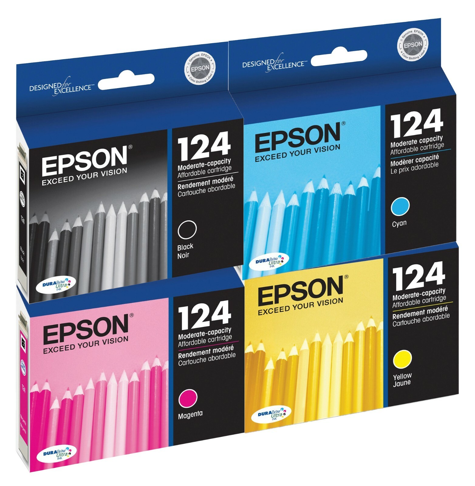 4 Pack Genuine Epson 124 Ink for Stylus NX125 NX130 NX330 NX420 WorkFoce 320 323