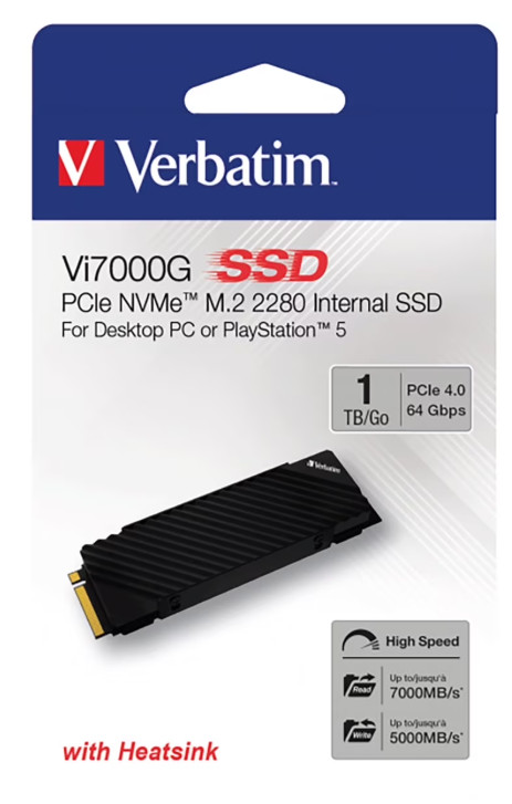 Verbatim 1TB Vi7000 PCIe NVMe M.2 2280 Internal SSD W/ Heatsink PS5 Compatible