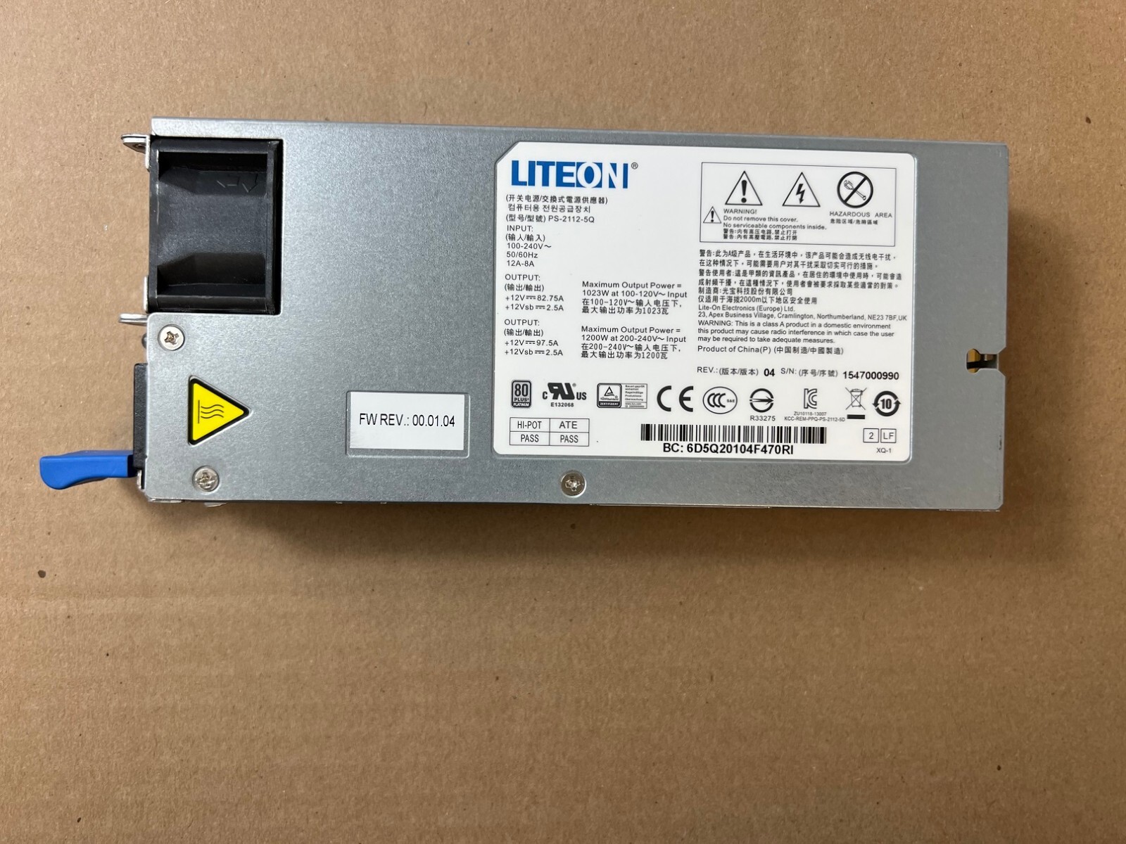 LITEON PS-2112-5Q Lite On 1200-Watts 80 Plus Titanium Power Supply