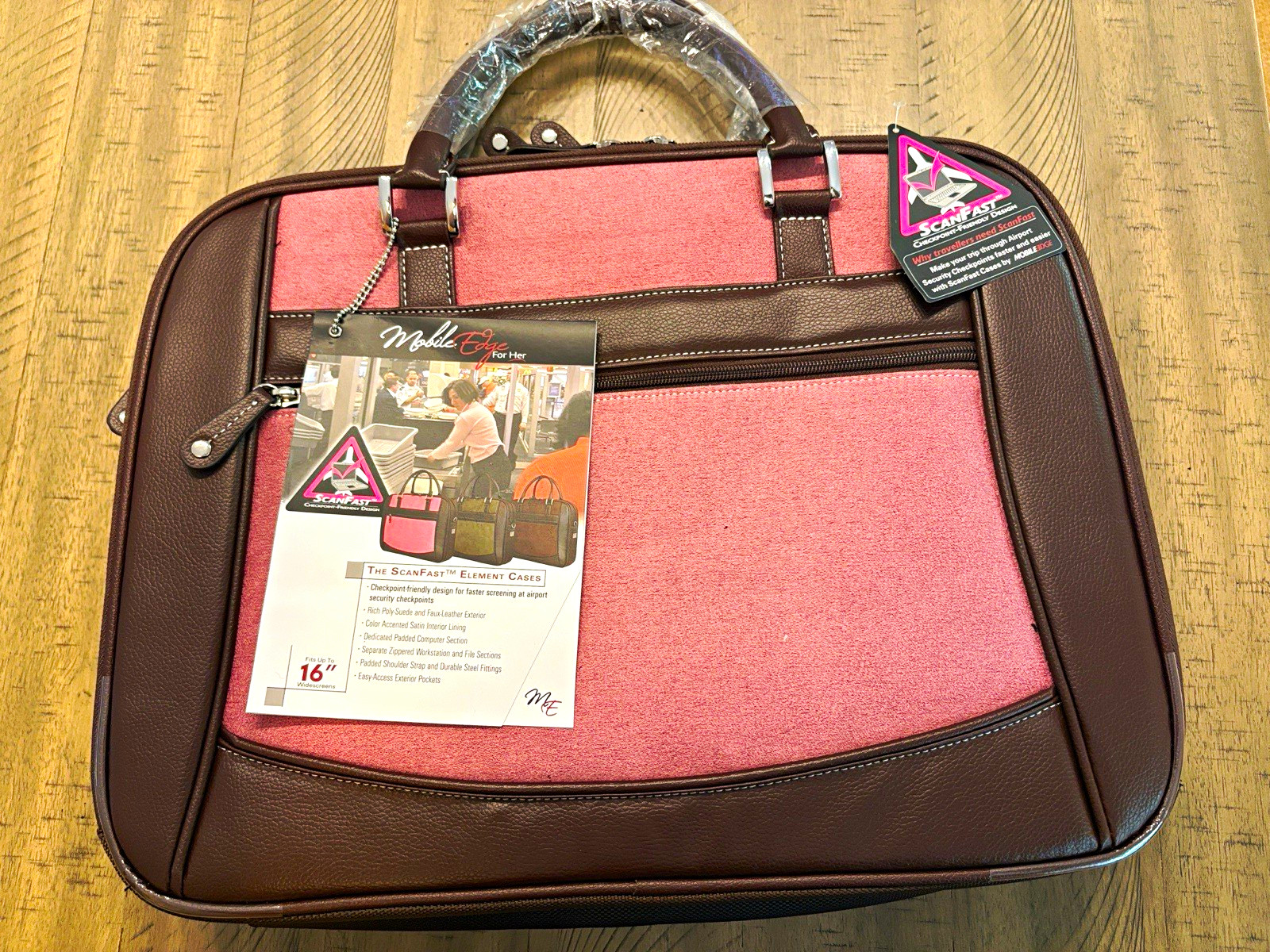 Mobile Edge ScanFast Element 16in Laptop Briefcase Pink/Brown MEF16PF2