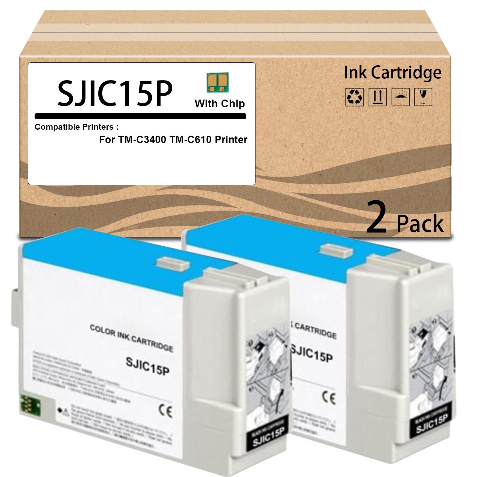 2 Pack SJIC15P Ink Cartridge Replacement for C33S020464 Ink Tank with Pigment