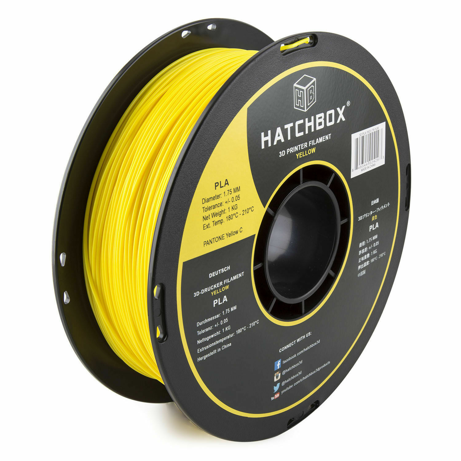 HATCHBOX PLA 1.75 mm 3D Printer Filament in Yellow 1kg Spool
