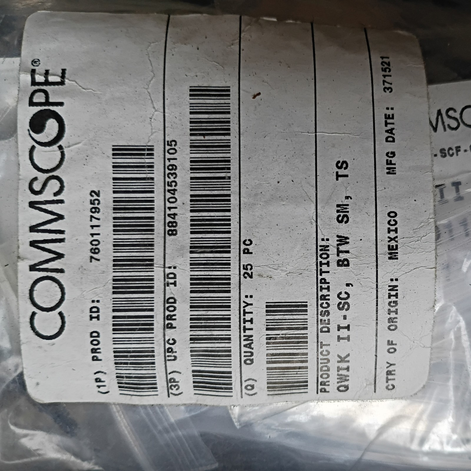 Commscope SM fiber ends QWIK II-SC, BTW SM, TS  Singlemode (25)Pack New