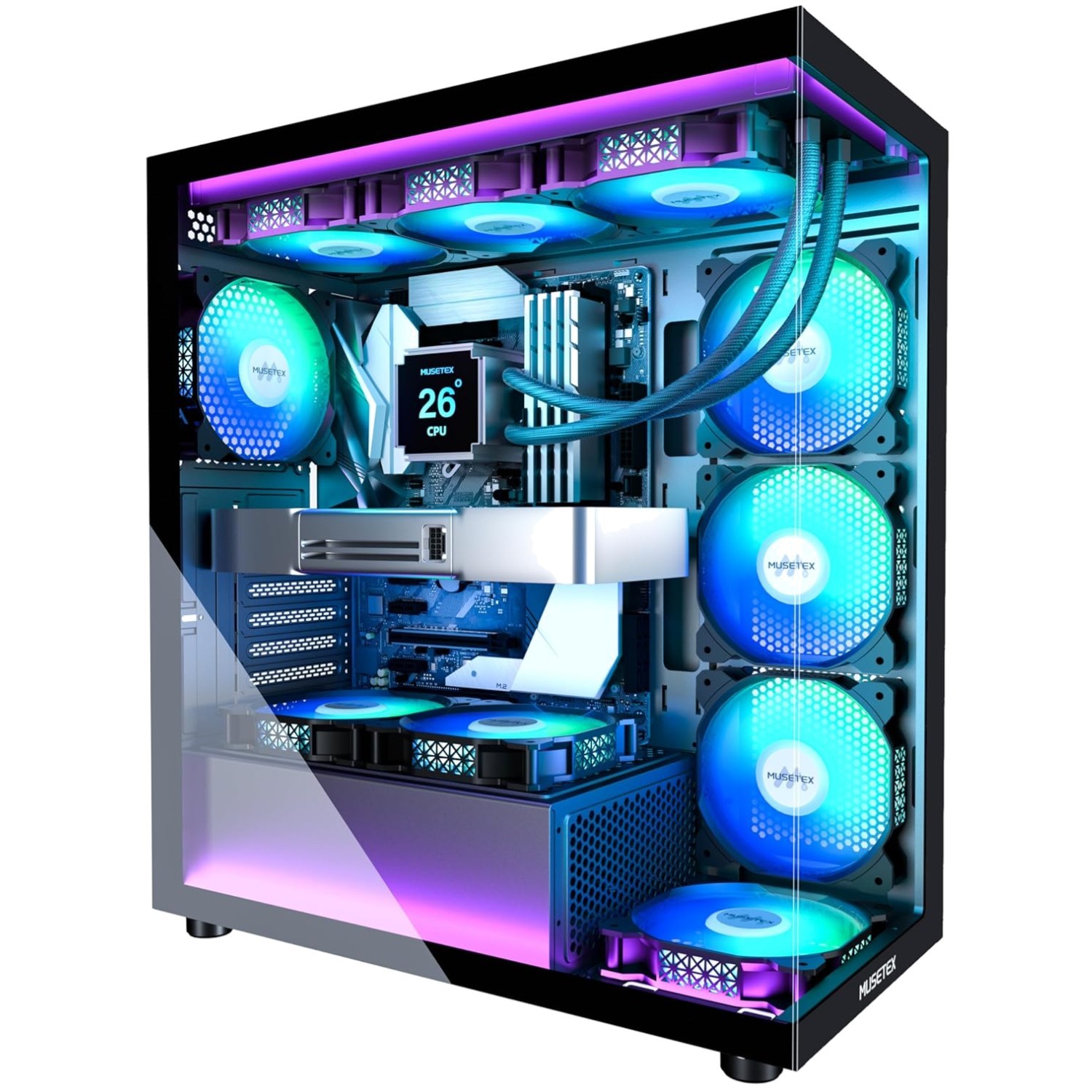 ARGB Fans Pre-Installed, Full-View Tempered Glass
