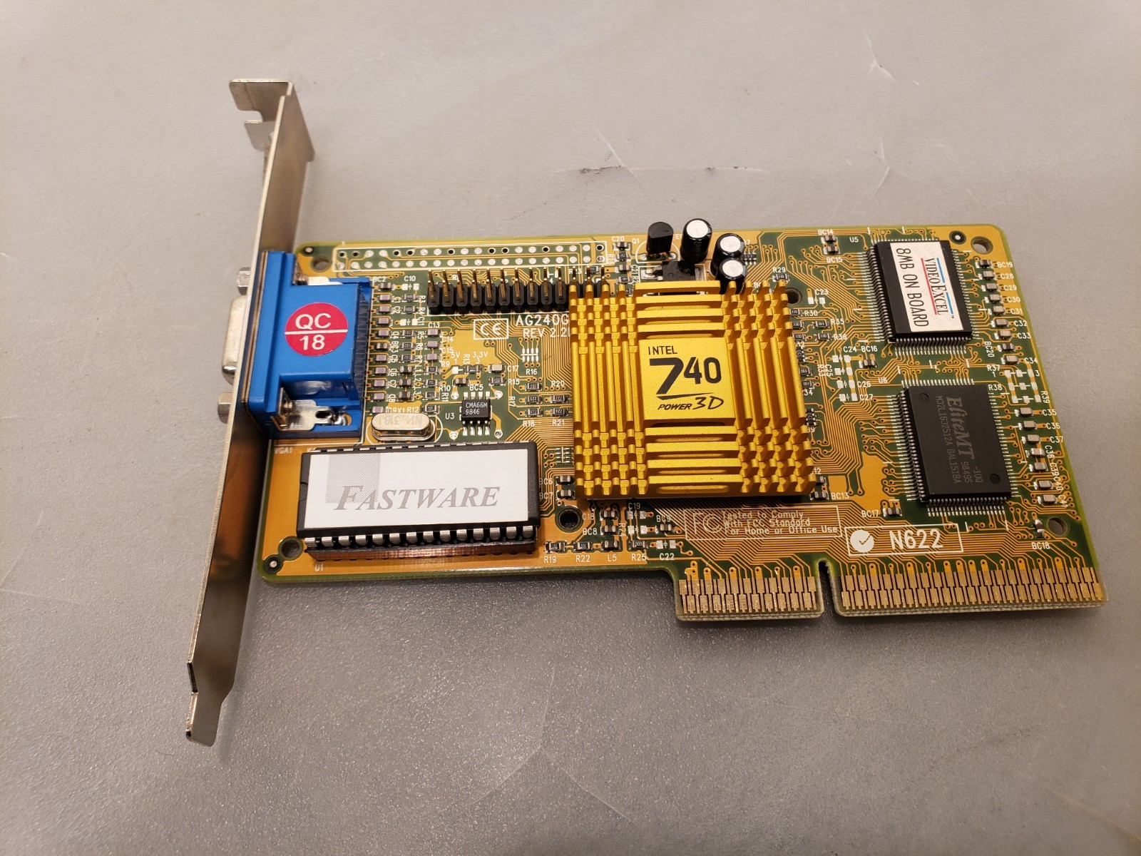 Vintage Intel AGP 3D Retro Video Graphics Card Power3D AG240G Rev 2.2 740 8MB