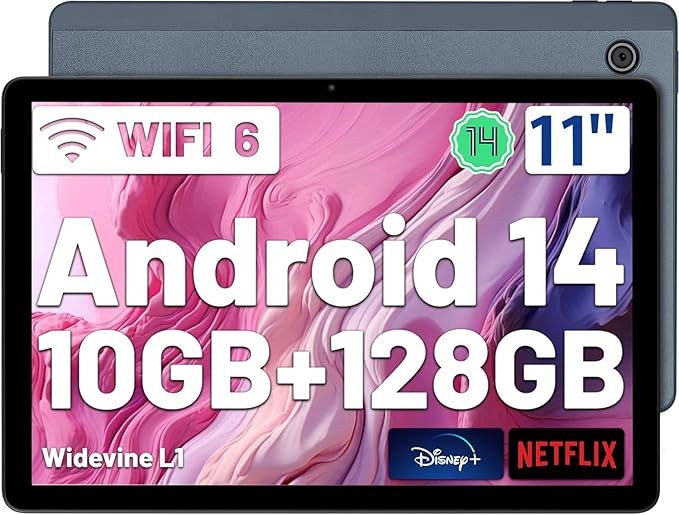 AEEZO 11" WIFI Tablet Android 14 HD 10+128GB Tablet Pad Octa-Core Dual Camera
