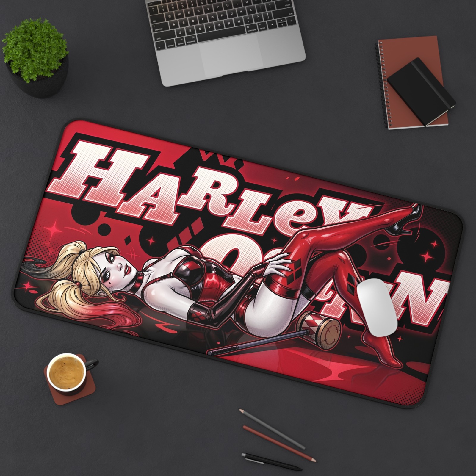 Harley Quinn Desk Mat, Comic Style Mouse Pad, Bold Character Desk Decor