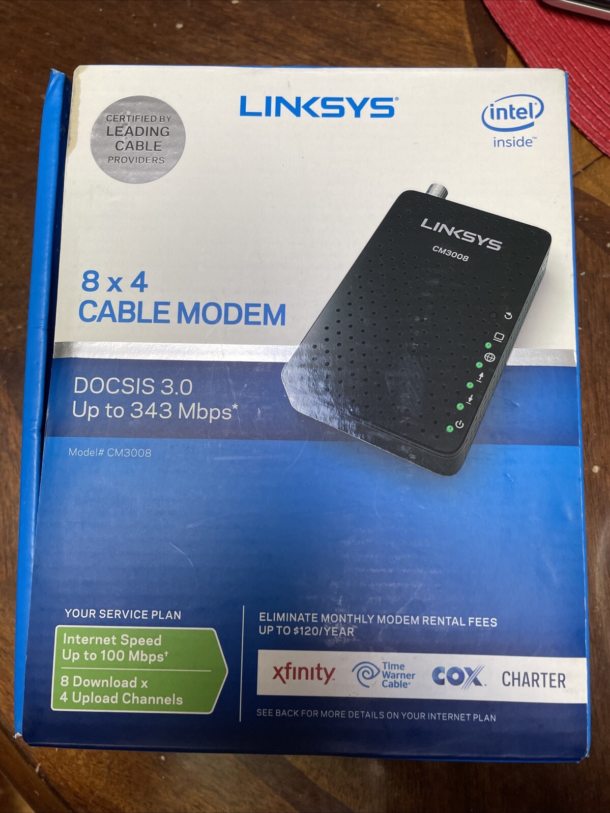Linksys CM3008 DOCSIS 3.0 8x4 Cable Modem Up To 343 Mbps Pre Owned