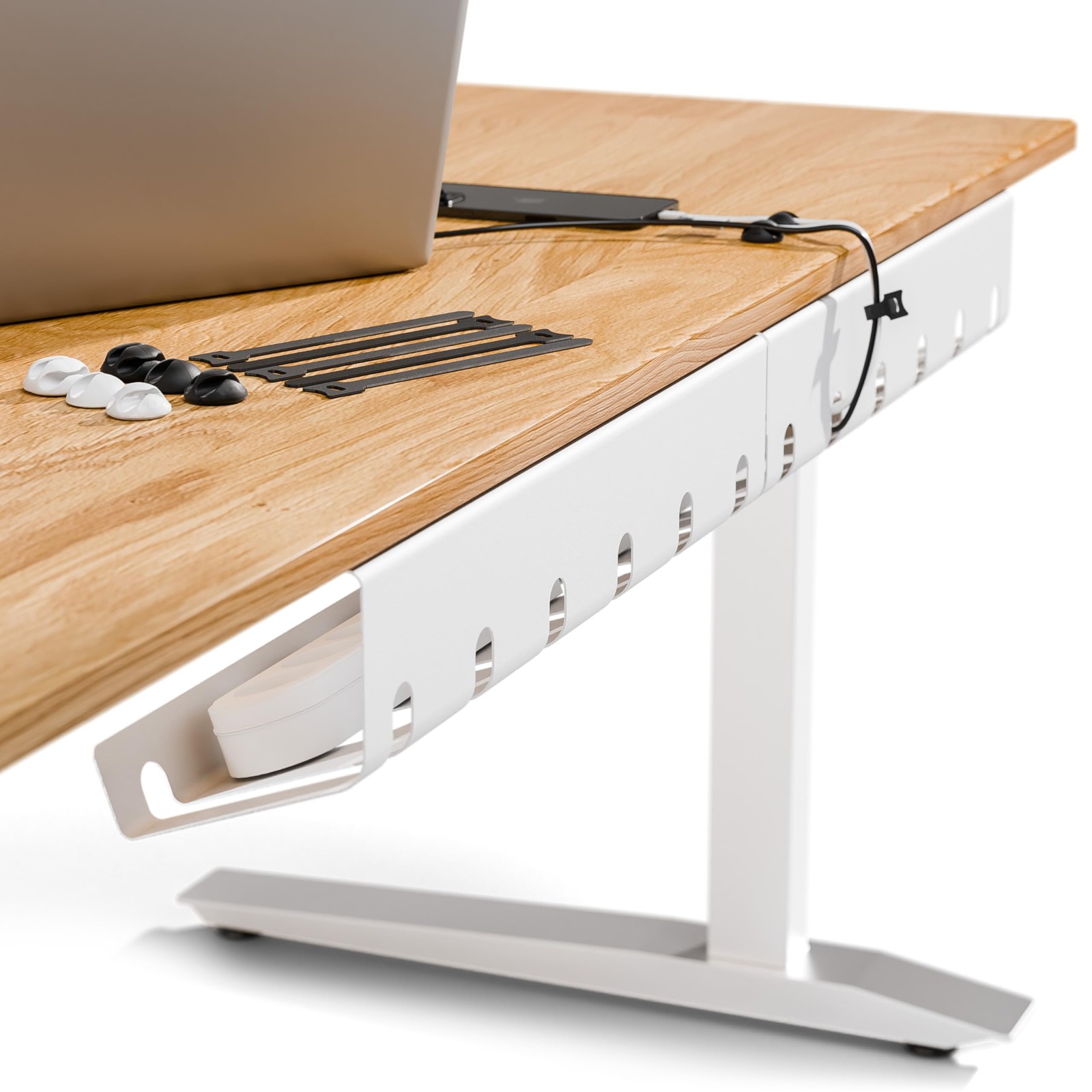 PAMO Cable Management Under Desk for Easy mounting Set of 3, White 
