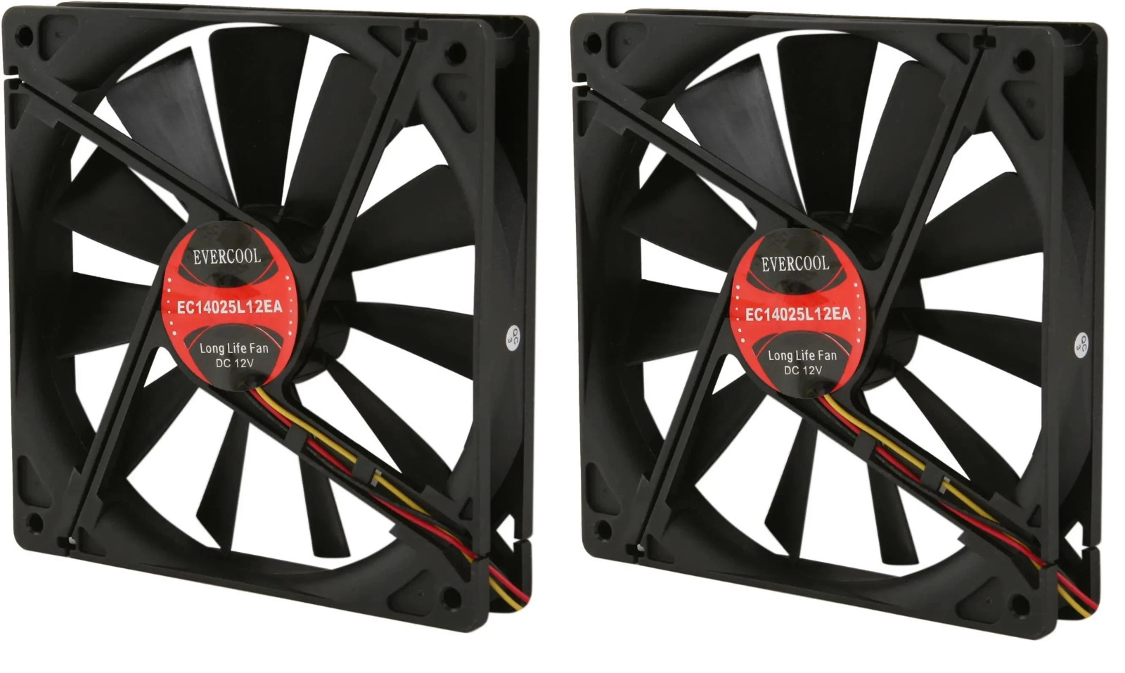 2x Evercool 140mm x 25mm 12V EC1425L12EA Computer Case 3-Pin / 4-Pin Molex Fan