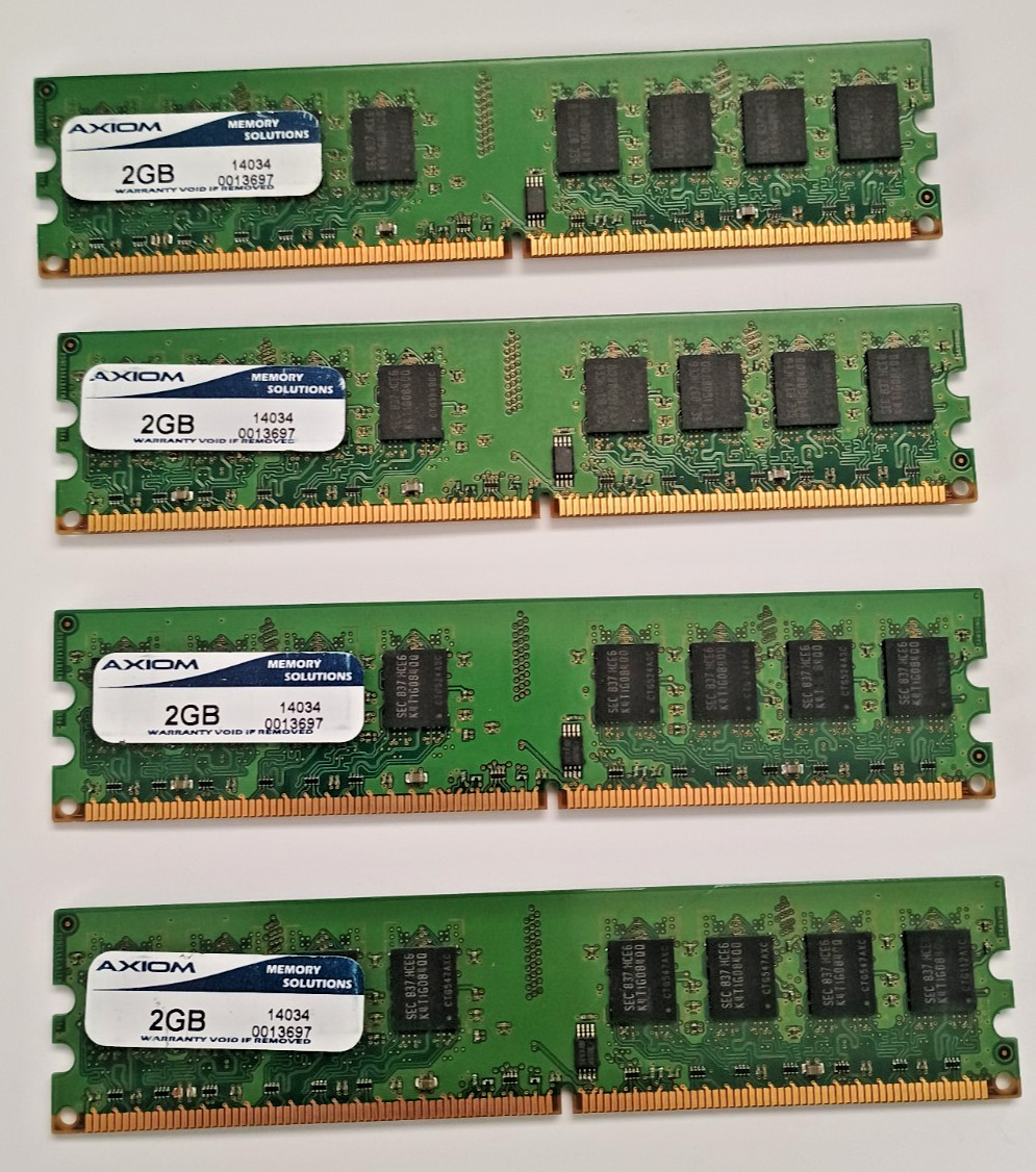 4x 2GB Axiom DDR3 Desktop RAM PC3 DIMM Memory — 8GB Total — Tested Working