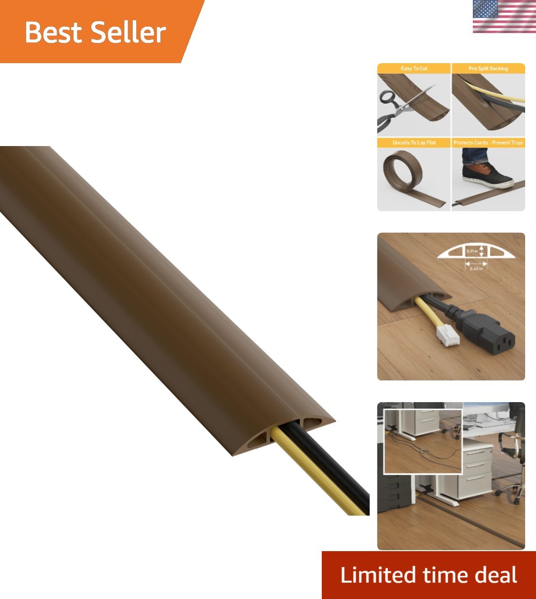 Heavy Duty 6ft Cord Hider with Non-Slip Base - Protect & Hide Cables Safely