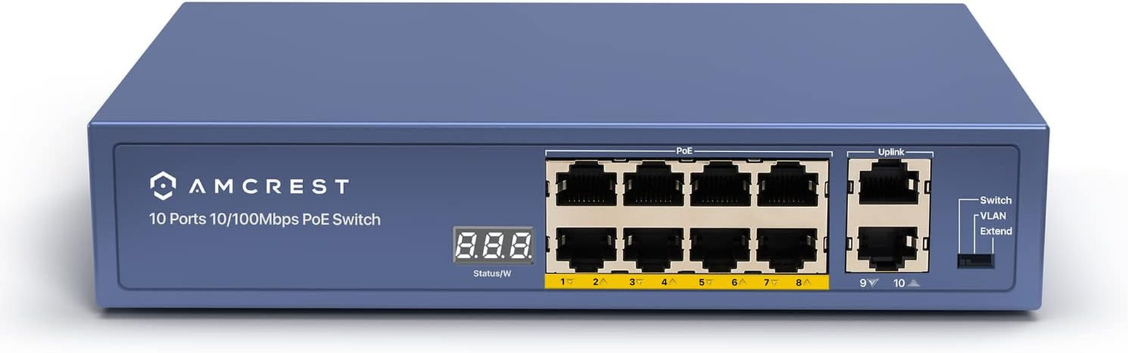 Amcrest 8-Port POE+ Switch, Power Over Ethernet, 802.3at, 96W, Metal Housing, 2-