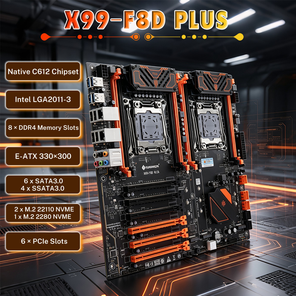 X99-F8D PLUS Dual CPU LGA2011-3 Motherboard, Xeon E5 V3 V4, 2.5G LAN, DDR4 x8