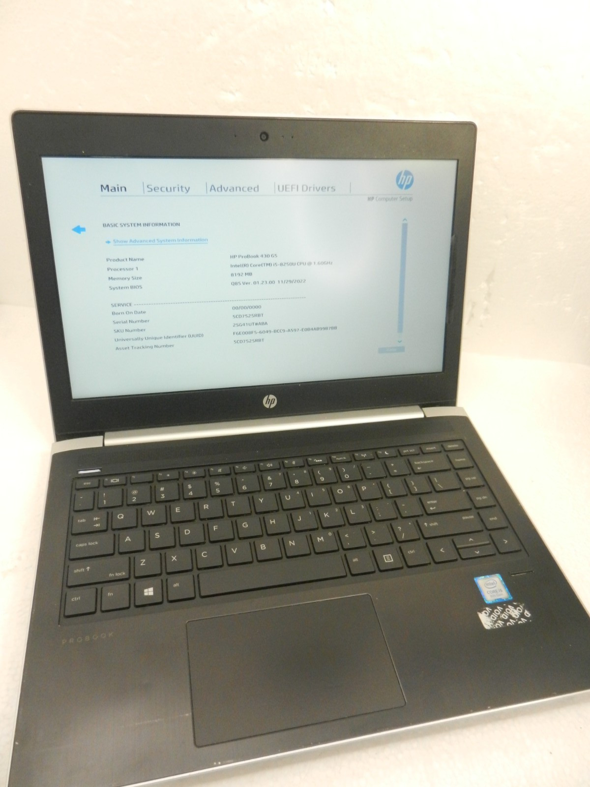HP ProBook 430 G5 Intel Core i5-8250U @ 1.60GHz / NO RAM / No hdd