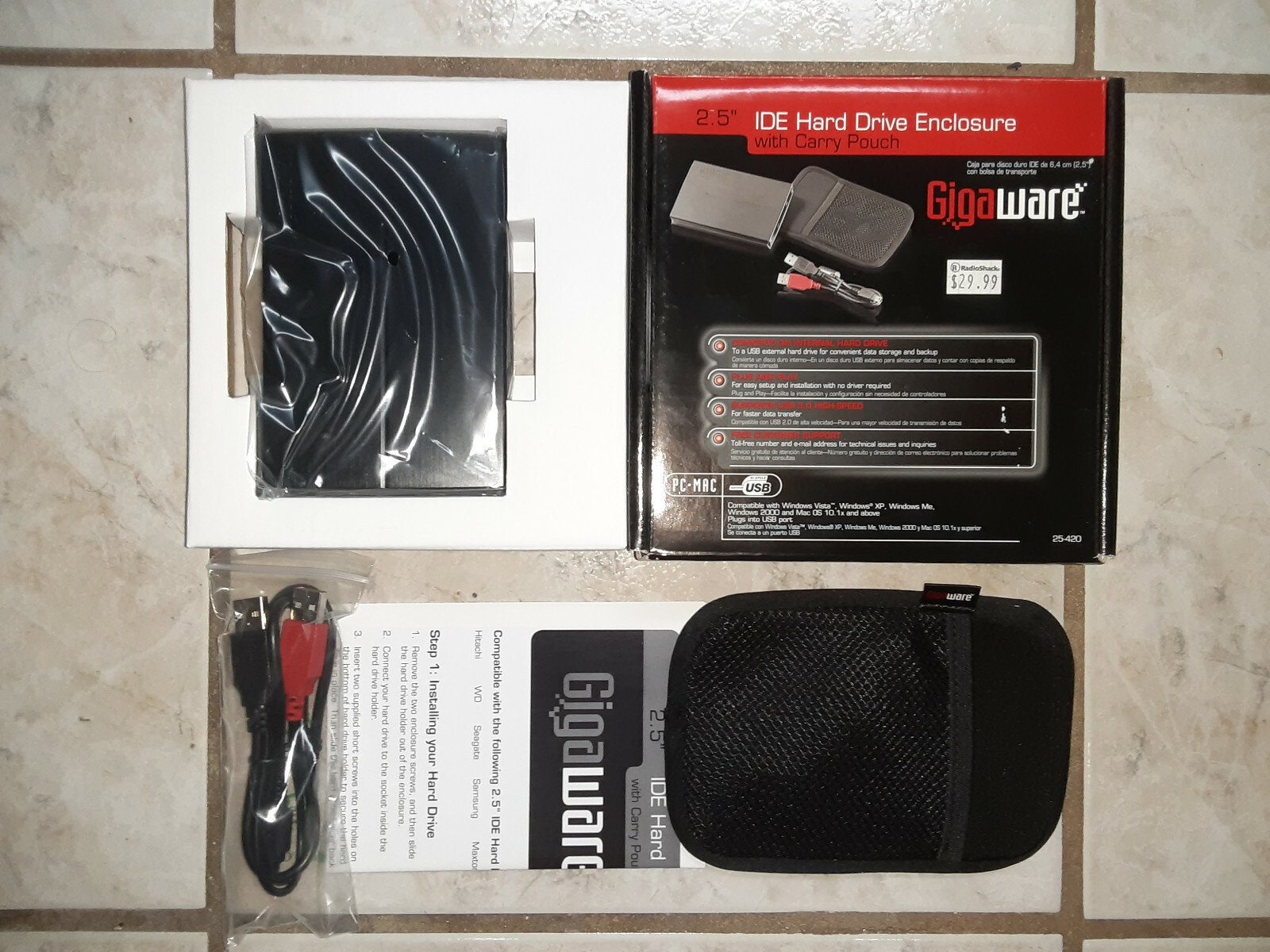 Gigaware 25-420 2.5 IDE Aluminum External HDD Enclosure PC/MAC USB 2.0