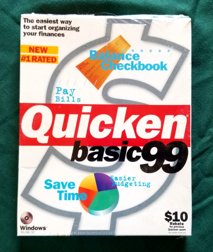 Intuit Quicken Basic 99 For Windows 95/98/NT Disc and Manual in Original Box VTG
