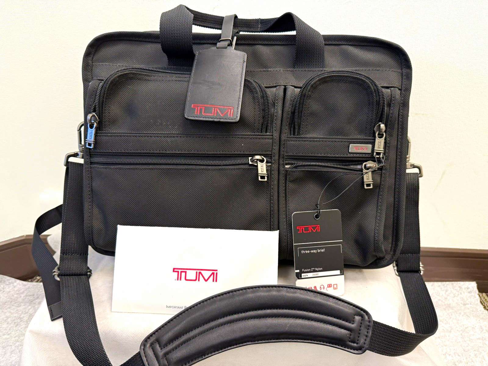 Tumi Three-Way Brief Black Nylon 16" Briefcase Adjustable shoulder Strap