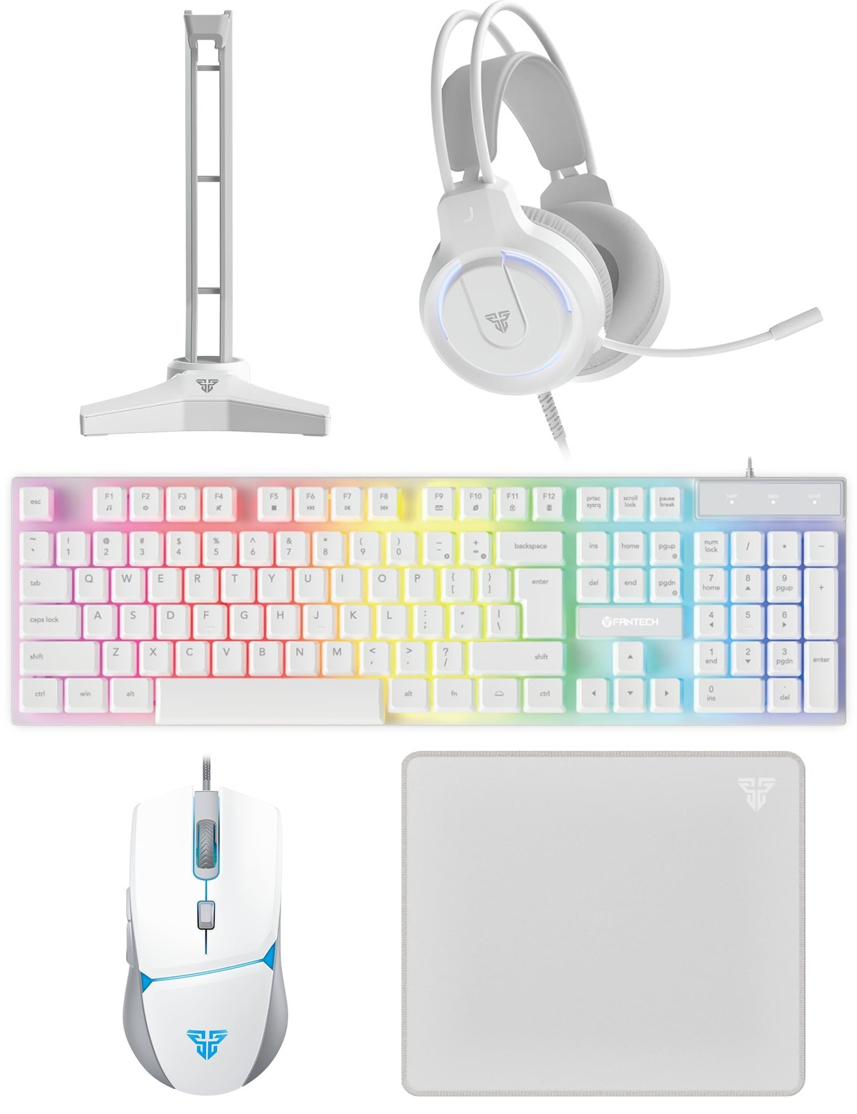 FANTECH P51S 5-in-1 Gaming Combo: LED Backlit Keyboard Mouse Headset, White