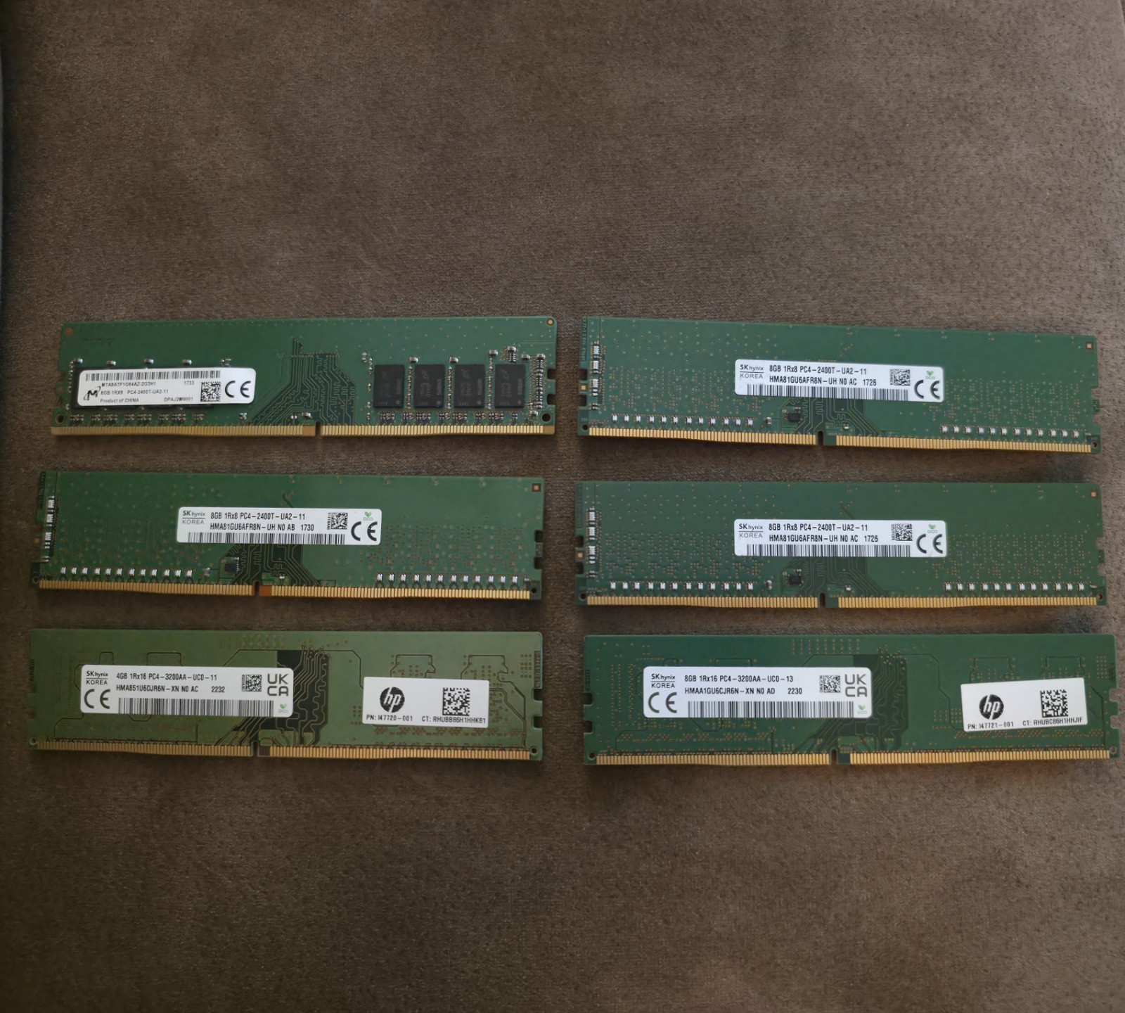 Lot of 6 Various 8GB/4GB DDR4 RAM Memory Modules 3200/2400MHz