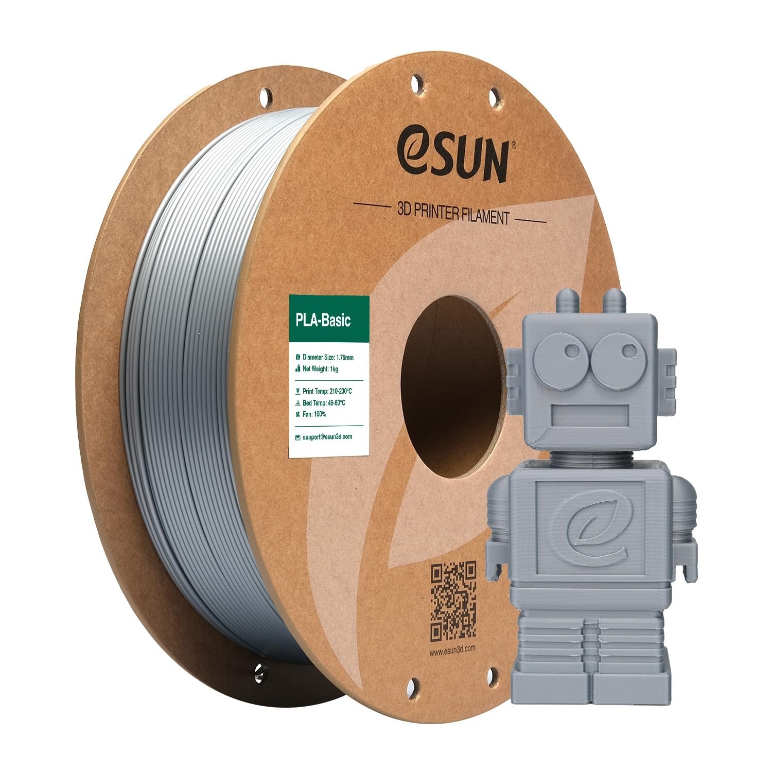 eSUN PLA Basic Filament 1.75mm 3D Printer Filament 1KG Silver | High Speed PL...