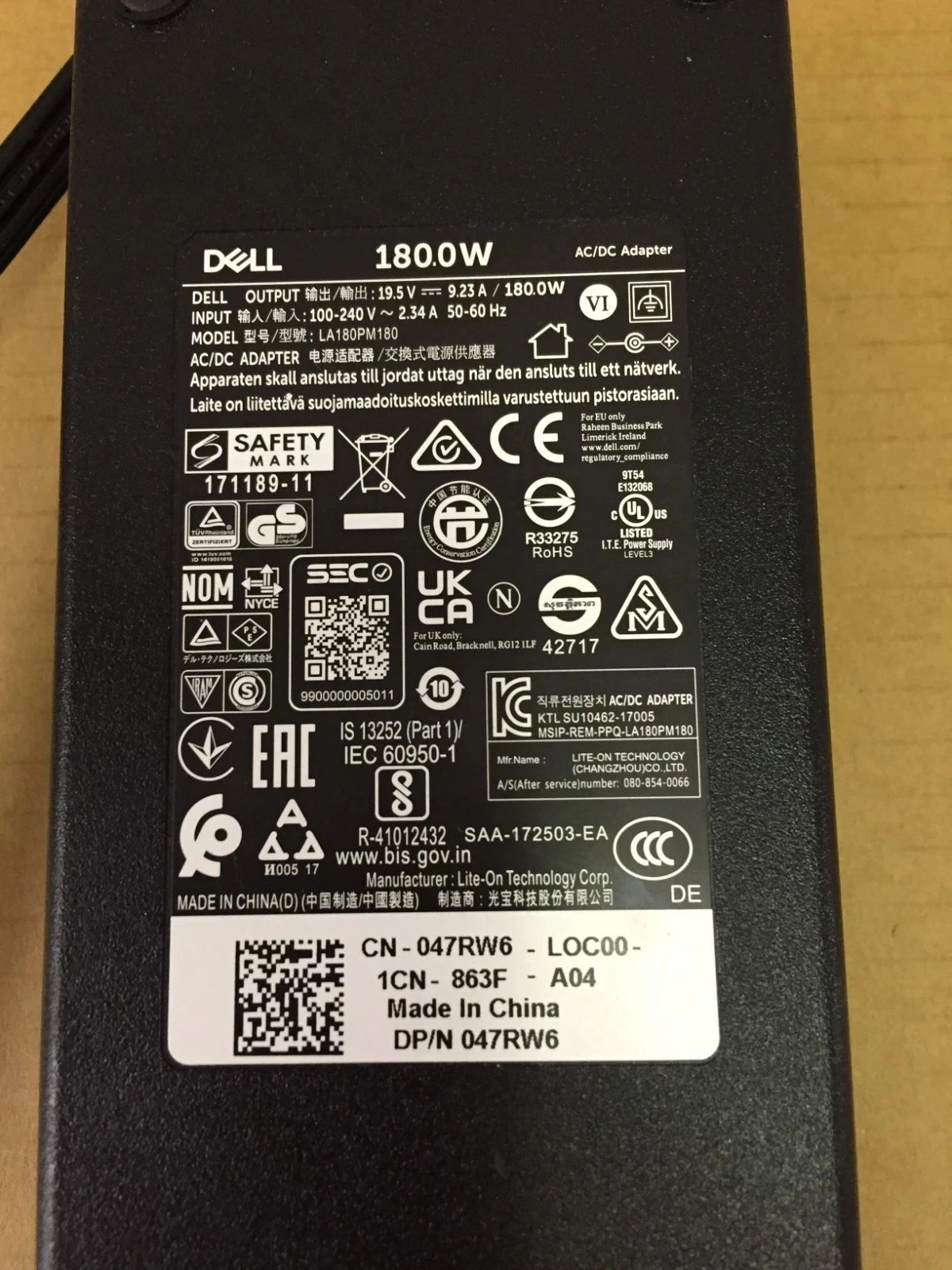 Genuine DELL 180W 19.5V 9.23A AC Adapter Charger DA180PM111 LA180PM111 7.4mm NEW