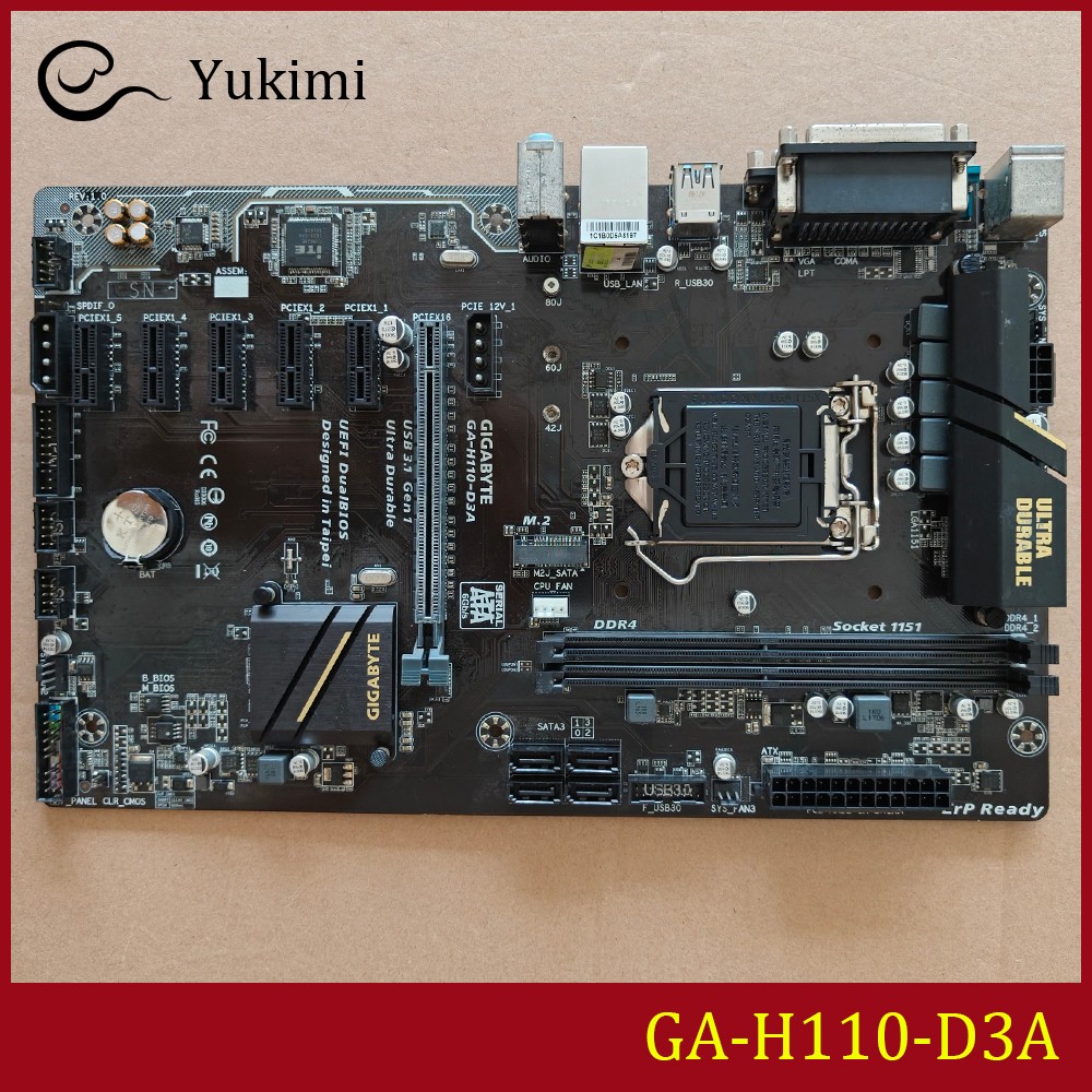 FOR GIGABYTE GA-H110-D3A DDR4*2 LGA1151 32GB VGA ATX Ｍotherboard Test OK