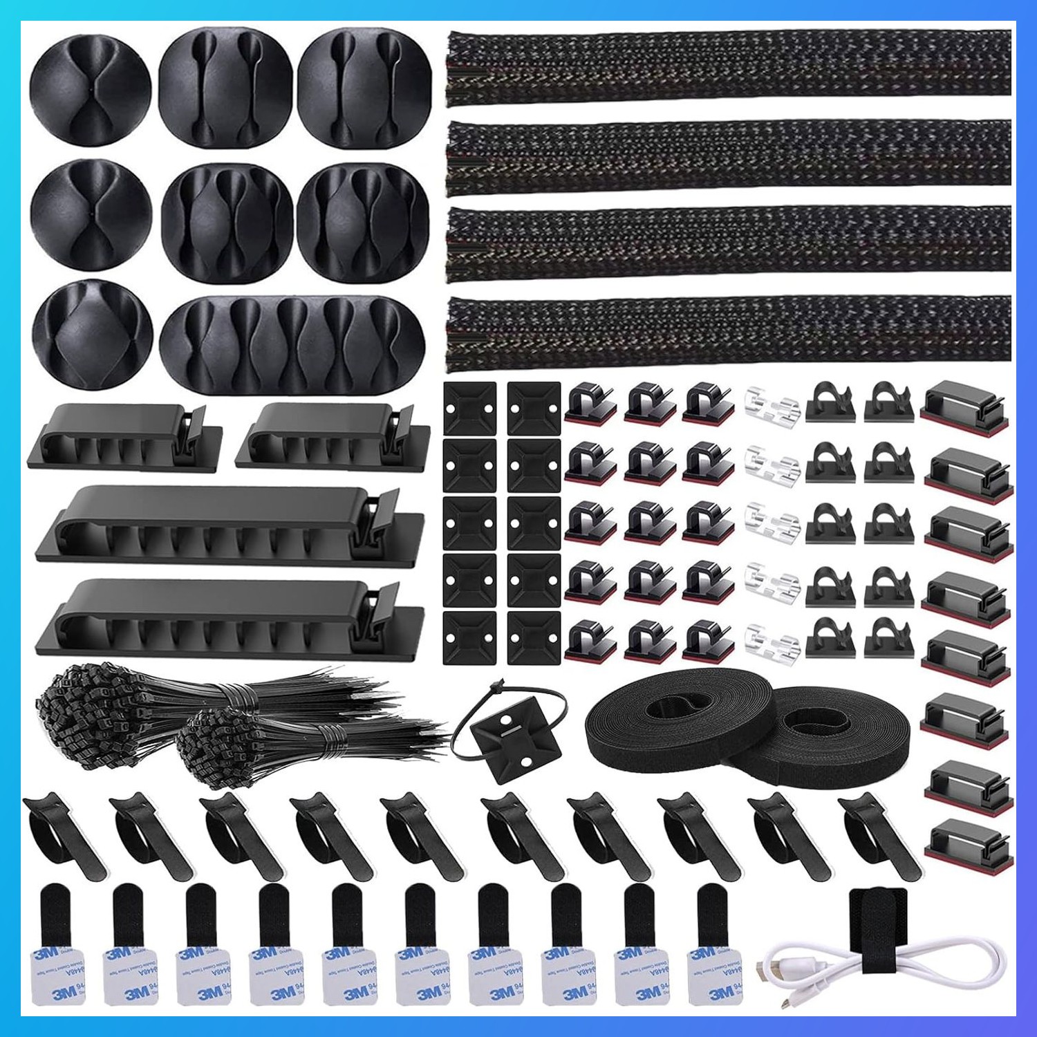 311Pcs Cable Management Kit Wire Sleeves Clips Ties Electronics