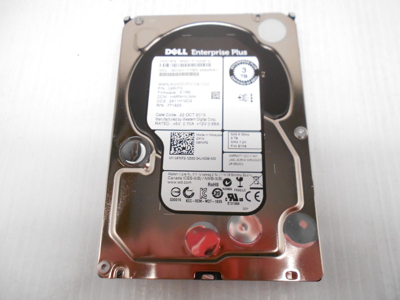 NEW Dell 8R0F2 3TB 7.2K 6Gbs SAS Server Storage 3.5" Hard Drive WD3001FYSG