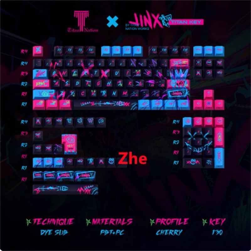 LOL Arcane Jinx PBT Keycaps Cherry MX Side-Lit For RGB Keypads 130/144 Keys