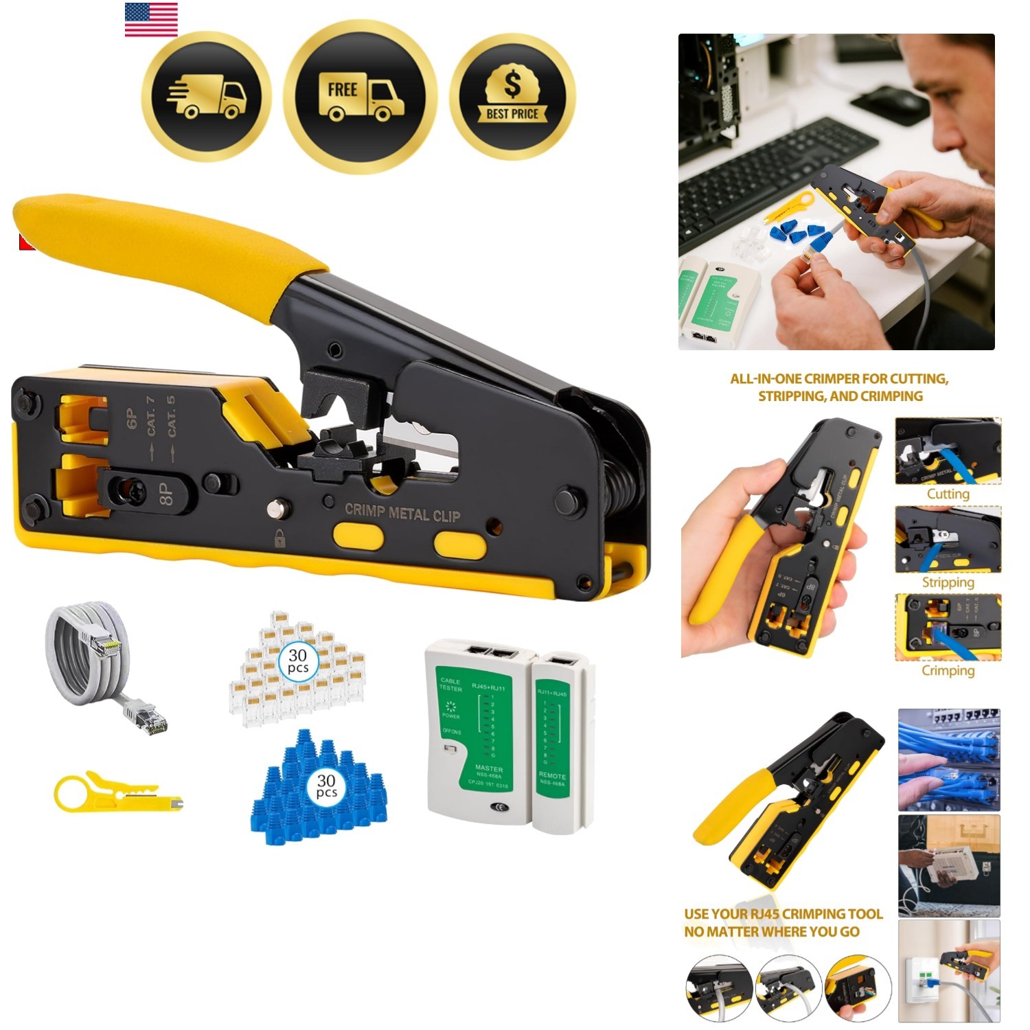 RJ45 Crimp Tool Pass Through Kit - Professional Complete Ethernet Crimping to...