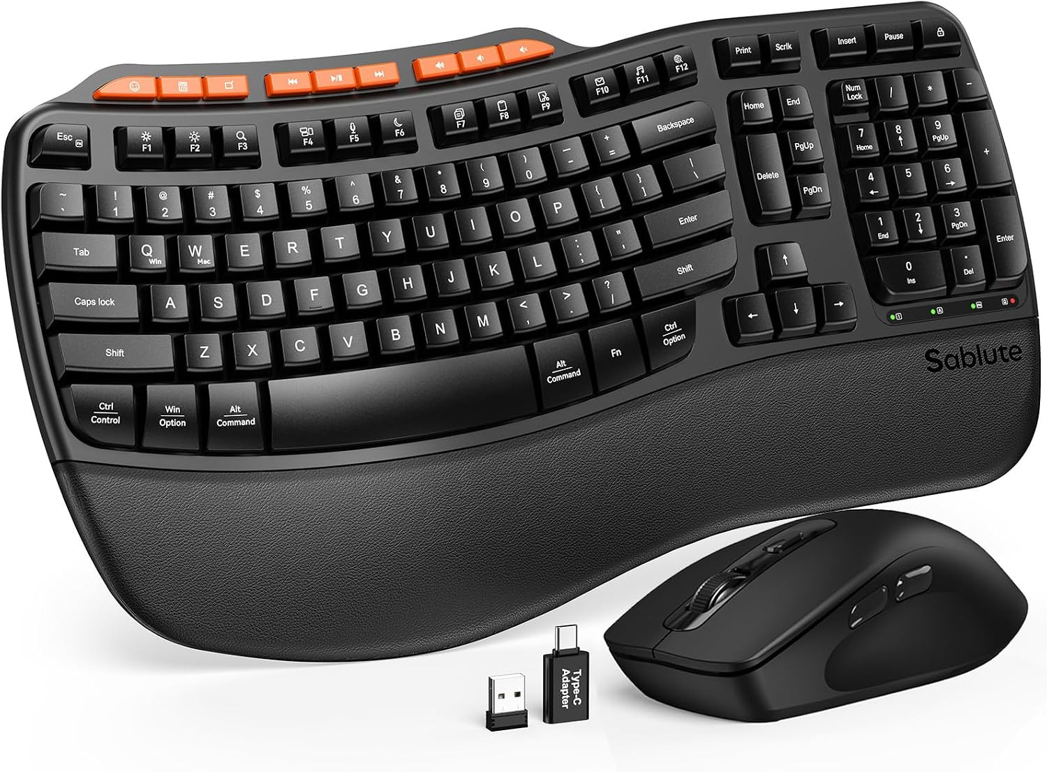 Ergonomic Wireless Keyboard and Mouse Combo, Full Size Wave, Natural Typing