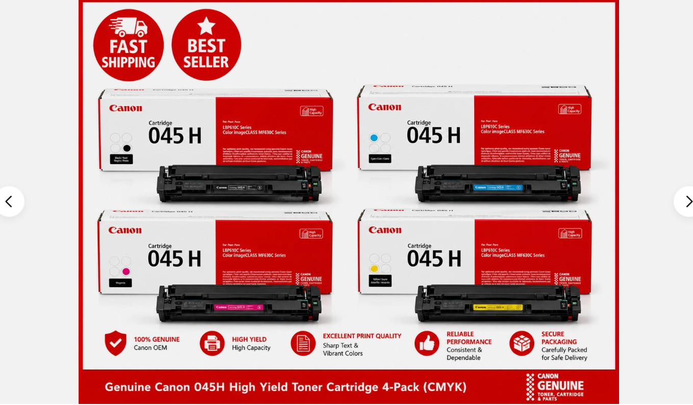 Genuine Canon 045H High Yield Toner Set CMYK Black Cyan Magenta Yellow