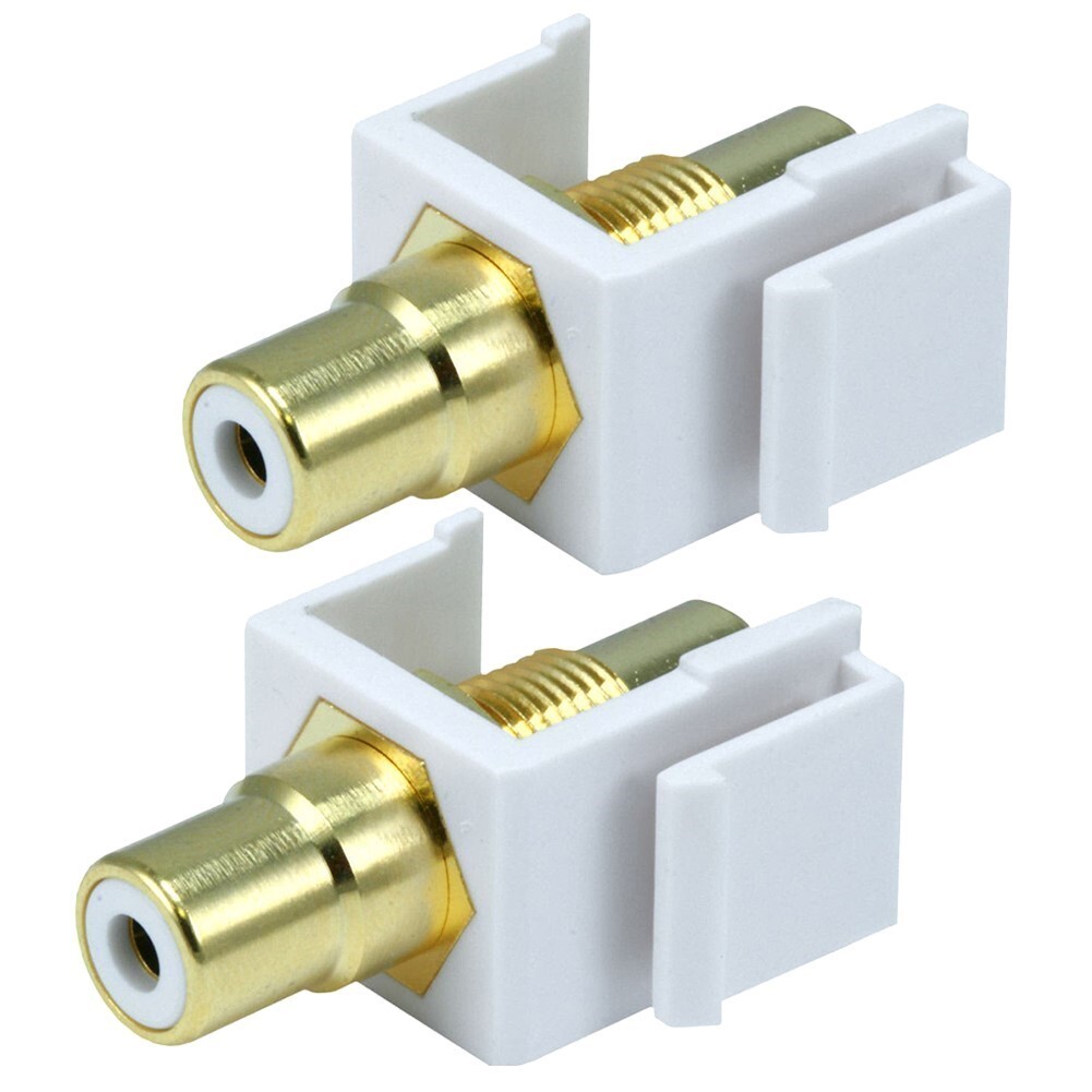 2x RCA Keystone Jack Coupler Audio Video Connector Snap In Insert White Center