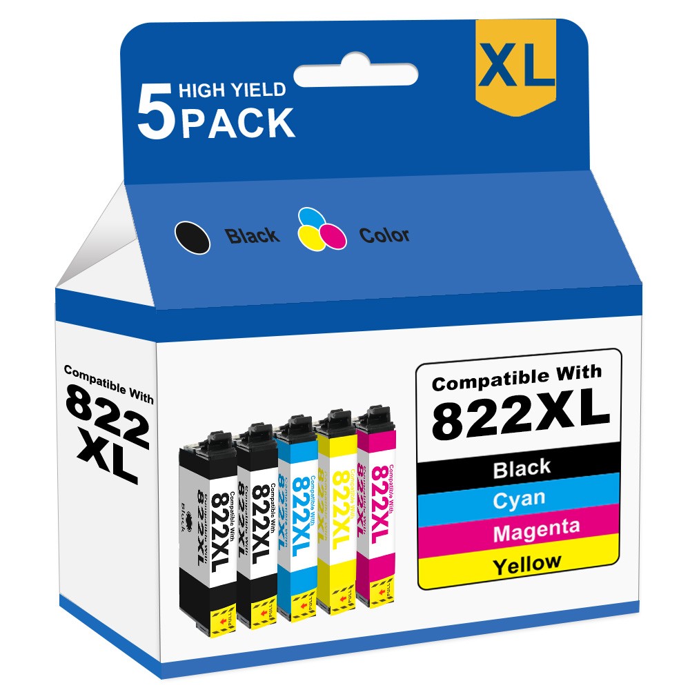 5PK 822XL T822 XL Ink Cartridge For Epson WorkForce Pro WF-3820 WF-4820 WF-4833