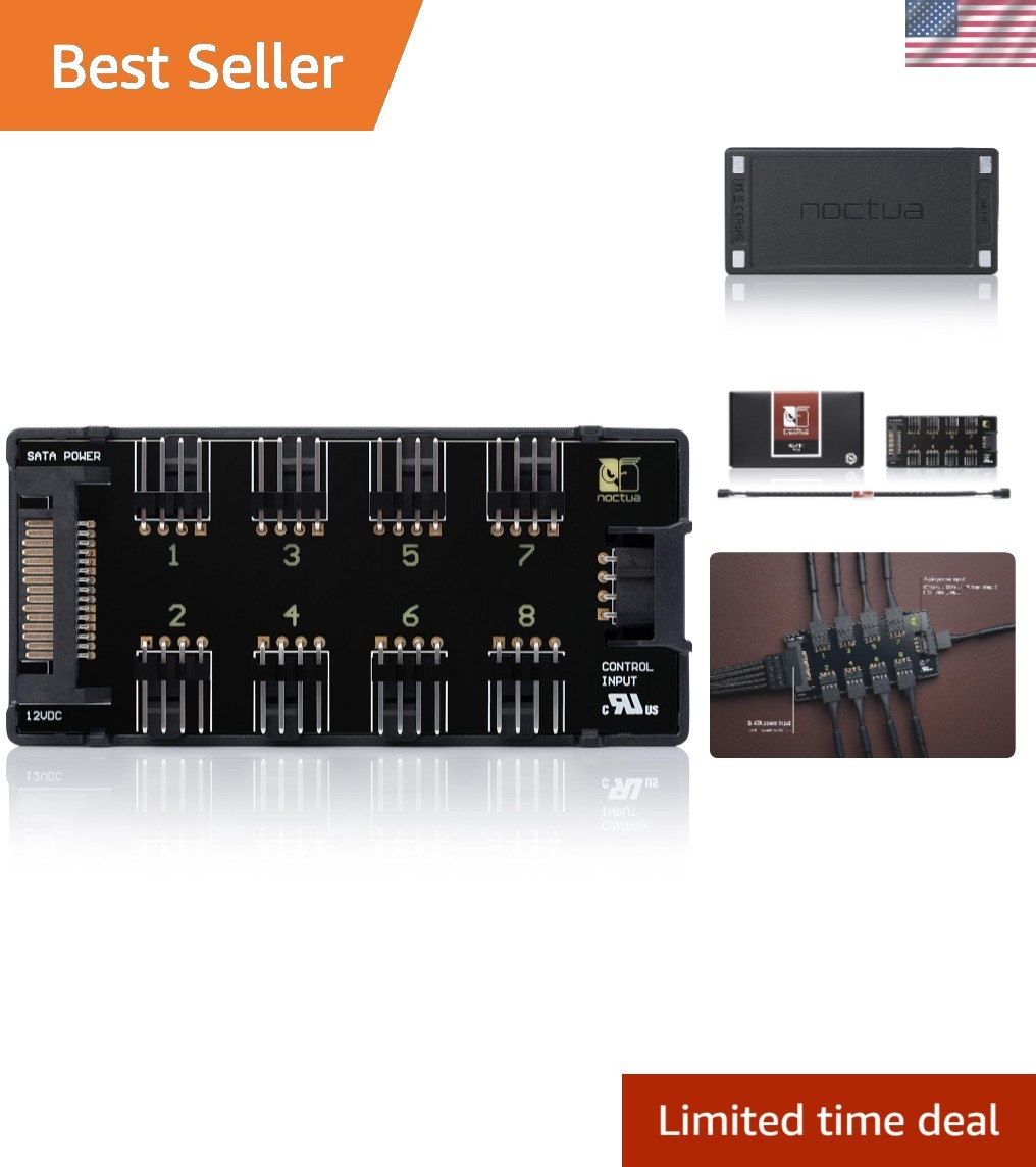 8 Channel Fan Hub for up to Eight 12V or 5V Based 4-pin PWM or 3-pin Fans Black