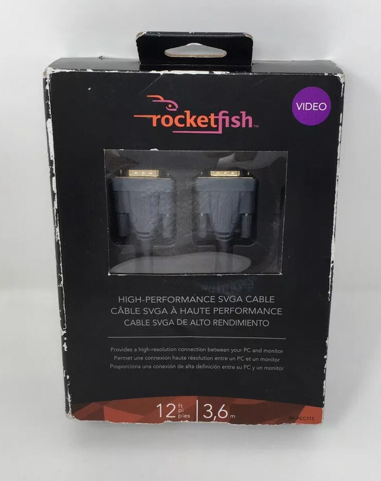Rocketfish High Performance PC or Mac SVGA Video Cable RF-PCC115 12' Length GRAY