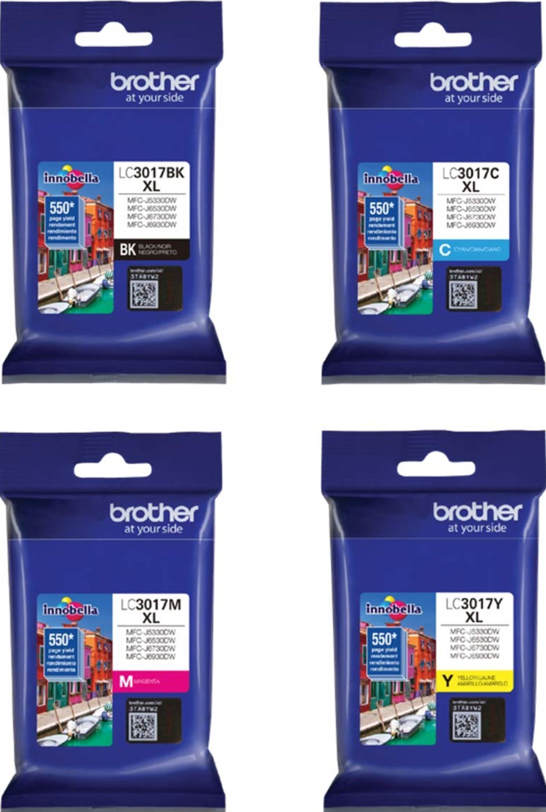 New Genuine Brother LC3017XL Black Color 4PK Ink Cartridge MFC-J5330DW
