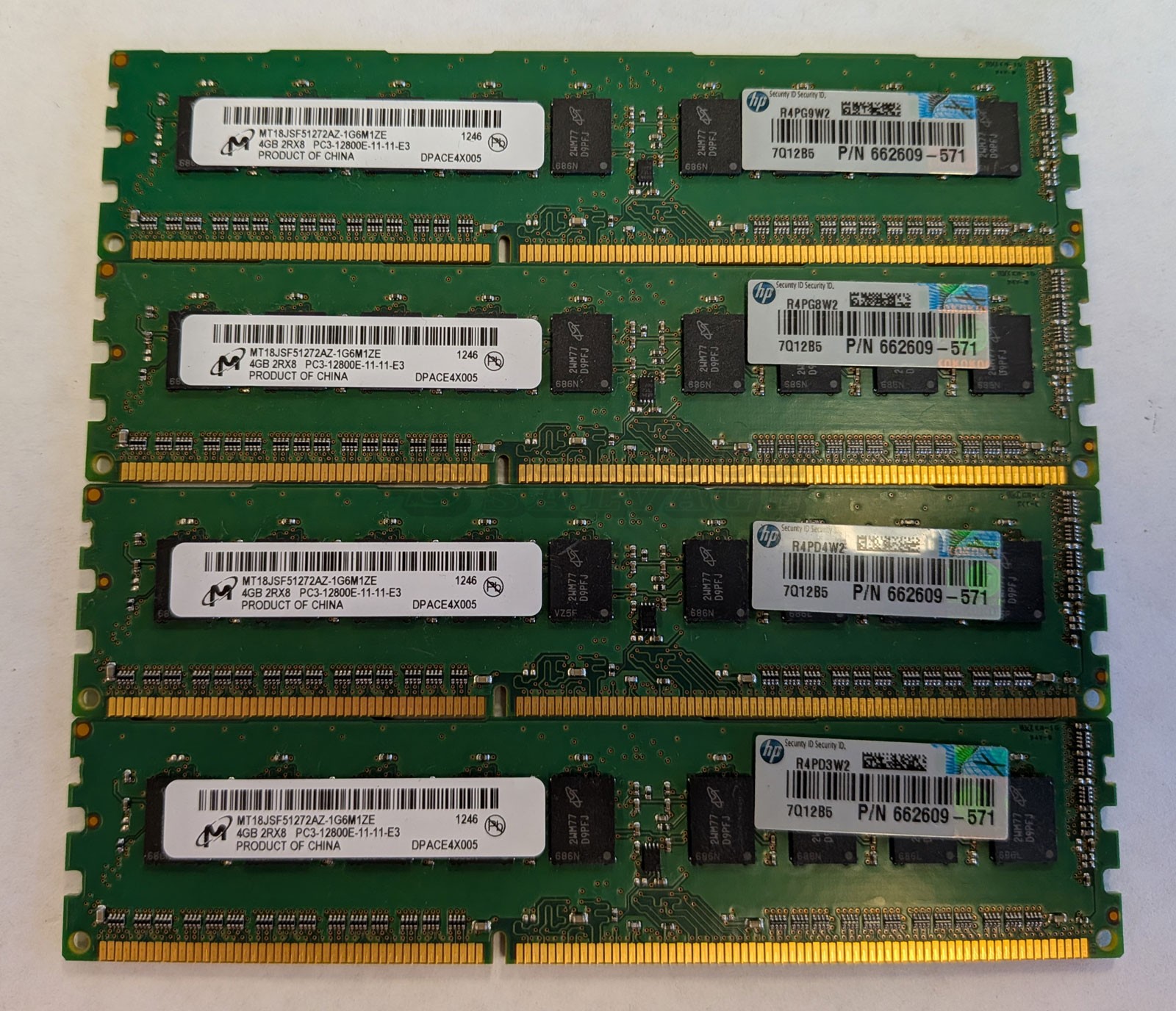 HP Micron 4 x 4GB PC3-12800E 2Rx8 DDR3-1600 ECC Unbuffered Memory 662609-571