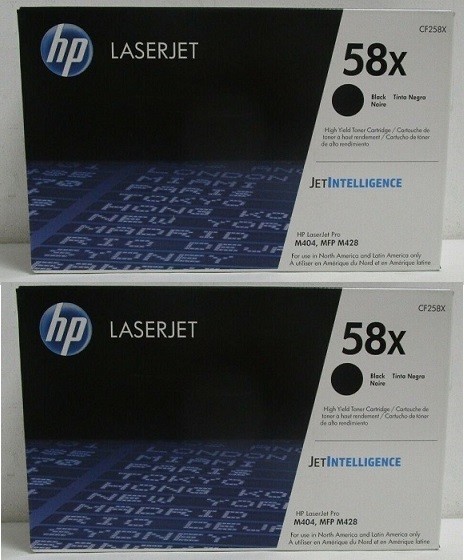 2 Genuine Original HP 58X Toner Cartridges -- OPEN BOX OPEN TUB -- NEVER USED 