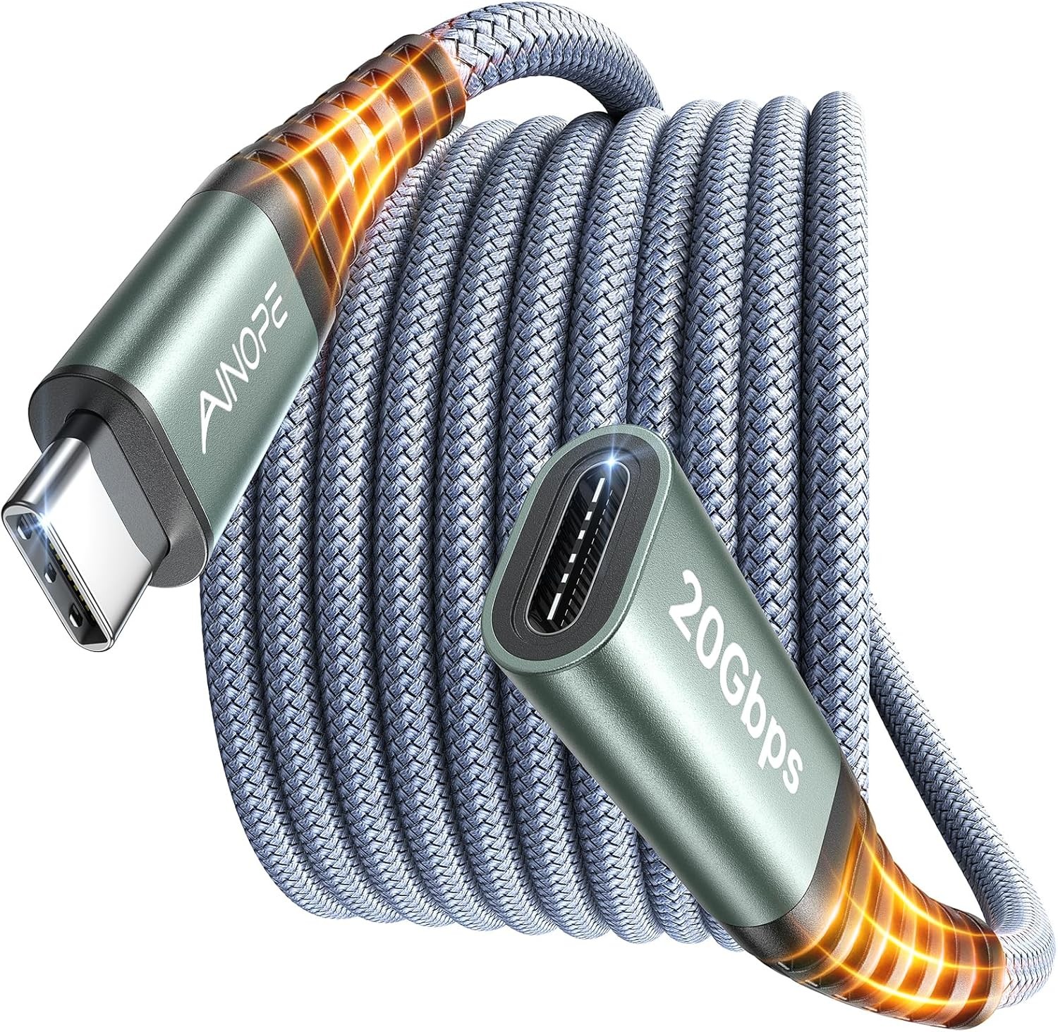 AINOPE USB C Extension Cable 6.6FT, 20Gbps/240W USB3.2 Type C Extender Cord USB.