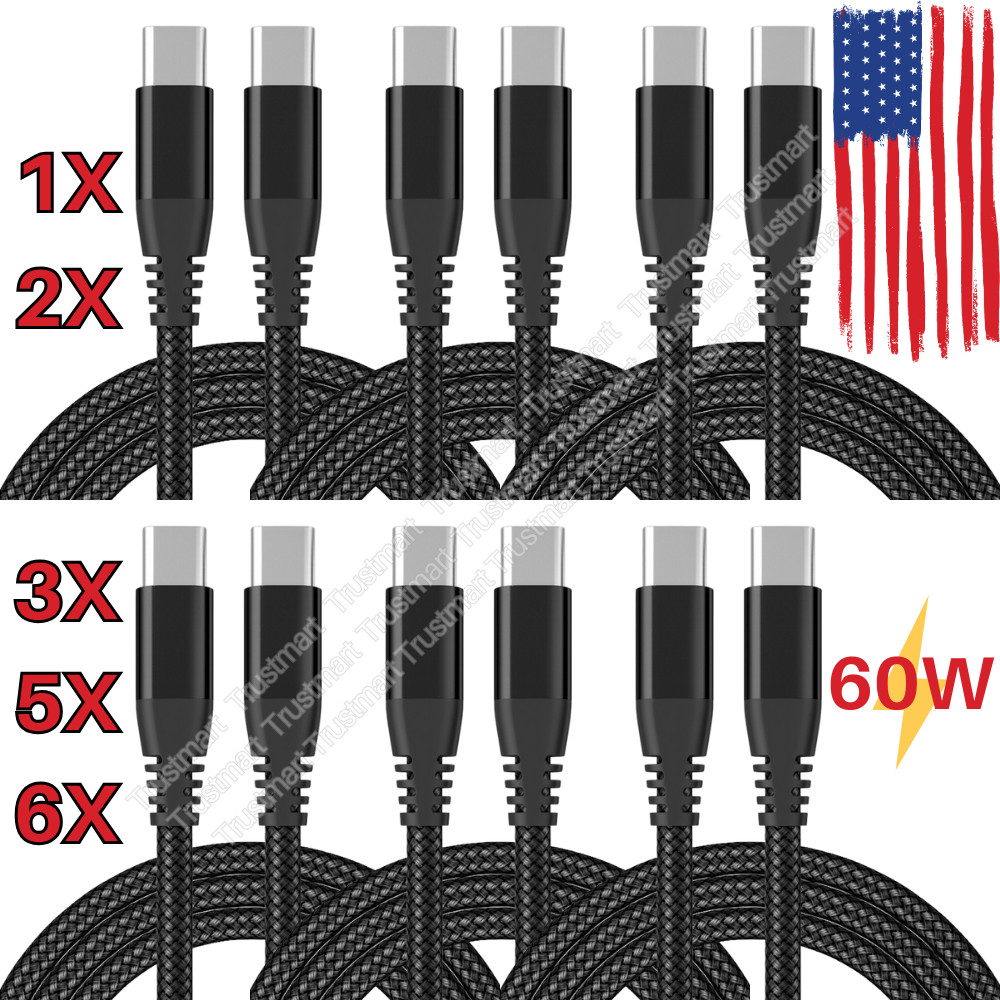 1-6Pack PD 60W USB C to Type C Fast Charger Cable Lot For Samsung iPhone 15 Pro